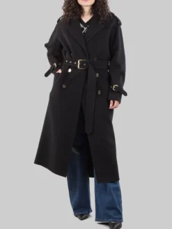 Clearance PINKO CAPPOTTO LUNGO TESTO IN PANNO DI LANA CON CINTURA IN VITA Nero