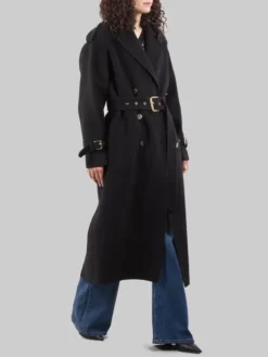 Clearance PINKO CAPPOTTO LUNGO TESTO IN PANNO DI LANA CON CINTURA IN VITA Nero