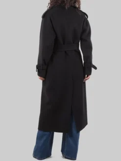Clearance PINKO CAPPOTTO LUNGO TESTO IN PANNO DI LANA CON CINTURA IN VITA Nero