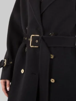 Clearance PINKO CAPPOTTO LUNGO TESTO IN PANNO DI LANA CON CINTURA IN VITA Nero