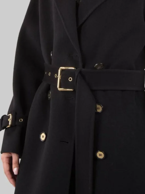Clearance PINKO CAPPOTTO LUNGO TESTO IN PANNO DI LANA CON CINTURA IN VITA Nero