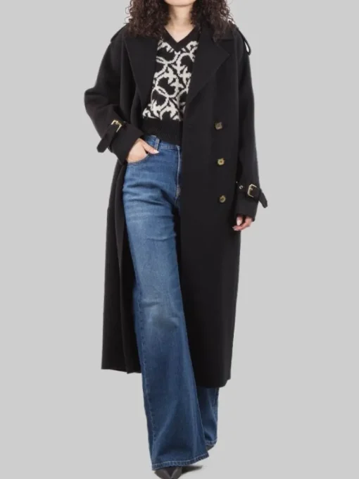 Clearance PINKO CAPPOTTO LUNGO TESTO IN PANNO DI LANA CON CINTURA IN VITA Nero