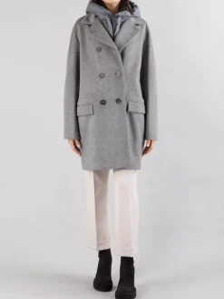 Fashion MOUCHE CAPPOTTO OVERSIZE IN PANNO CON IMBOTTITURA PARZIALE E CAPPUCCIO Grigio