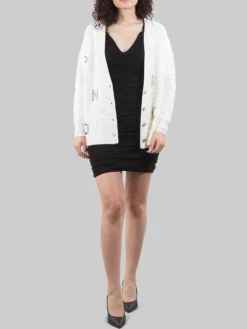Fashion PINKO CARDIGAN DAINO IN MORBIDO TESSUTO EFFETTO SPUGNA CON PIETRE E STRASS APPLICATI Bianco