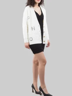 Fashion PINKO CARDIGAN DAINO IN MORBIDO TESSUTO EFFETTO SPUGNA CON PIETRE E STRASS APPLICATI Bianco