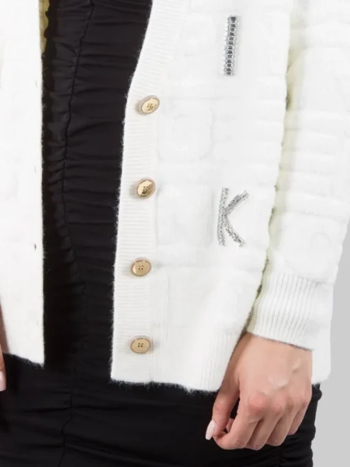 Fashion PINKO CARDIGAN DAINO IN MORBIDO TESSUTO EFFETTO SPUGNA CON PIETRE E STRASS APPLICATI Bianco