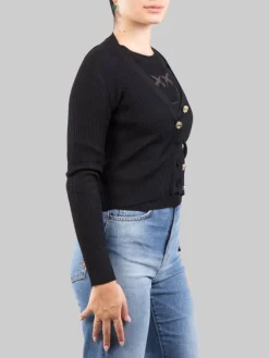 Clearance PINKO CARDIGAN IN LANA A COSTINE CON LOGO "LOVE BIRDS" IN TRASPARENZA Nero