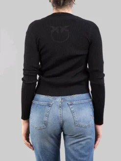 Clearance PINKO CARDIGAN IN LANA A COSTINE CON LOGO "LOVE BIRDS" IN TRASPARENZA Nero
