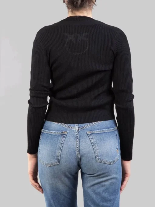 Clearance PINKO CARDIGAN IN LANA A COSTINE CON LOGO "LOVE BIRDS" IN TRASPARENZA Nero