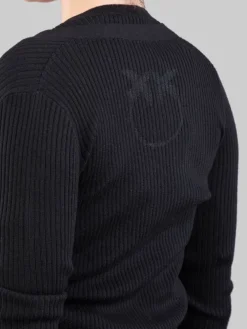 Clearance PINKO CARDIGAN IN LANA A COSTINE CON LOGO "LOVE BIRDS" IN TRASPARENZA Nero