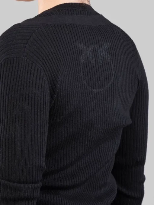Clearance PINKO CARDIGAN IN LANA A COSTINE CON LOGO "LOVE BIRDS" IN TRASPARENZA Nero