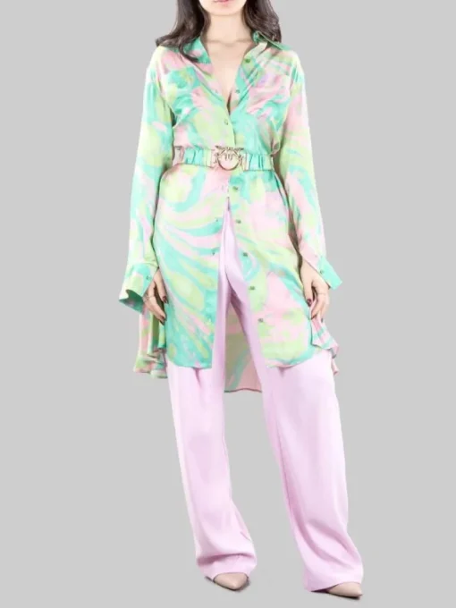 New PINKO CHEMISIER CASSIOPEA A FANTASIA CON CINTURA LOVE BIRDS IN VITA Fantasiaverde