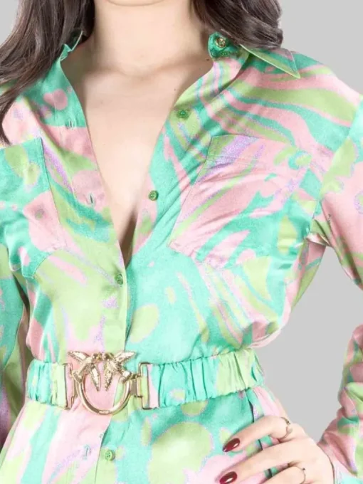 New PINKO CHEMISIER CASSIOPEA A FANTASIA CON CINTURA LOVE BIRDS IN VITA Fantasiaverde