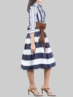 Clearance SARA ROKA CHEMISIER CORTO IN COTONE A RIGHE CON CINTURA IN VITA Biancoeblu
