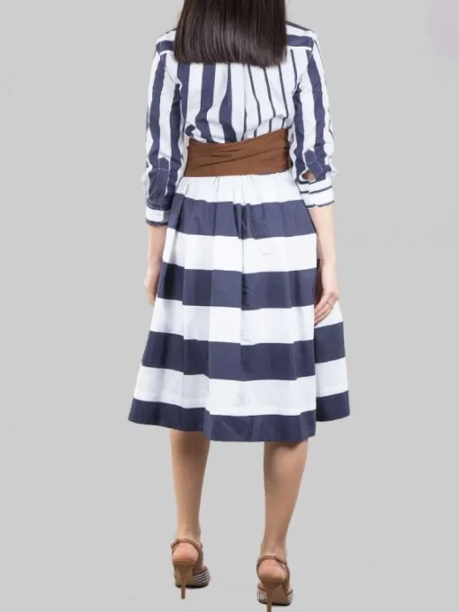 Clearance SARA ROKA CHEMISIER CORTO IN COTONE A RIGHE CON CINTURA IN VITA Biancoeblu