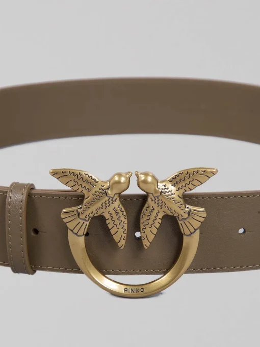 Fashion PINKO CINTURA LOVE BERRY IN PELLE LISCIA VERDE OLIVA CON FIBBIA LOVE BIRDS Verdeoliva