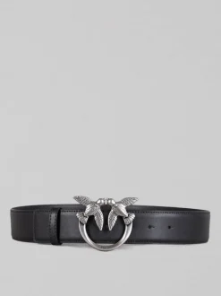 Sale PINKO CINTURA LOVE BERRY IN PELLE LISCIA NERA CON FIBBIA LOVE BIRDS Nero