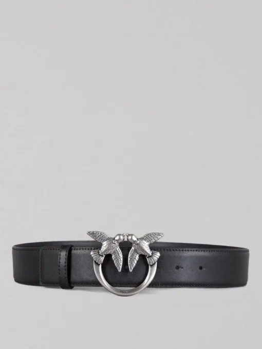 Sale PINKO CINTURA LOVE BERRY IN PELLE LISCIA NERA CON FIBBIA LOVE BIRDS Nero