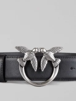Sale PINKO CINTURA LOVE BERRY IN PELLE LISCIA NERA CON FIBBIA LOVE BIRDS Nero