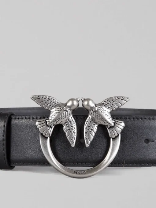 Sale PINKO CINTURA LOVE BERRY IN PELLE LISCIA NERA CON FIBBIA LOVE BIRDS Nero