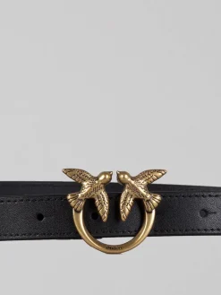 New PINKO CINTURA LOVE BERRY IN PELLE LISCIA NERA CON FIBBIA LOVE BIRDS Nero