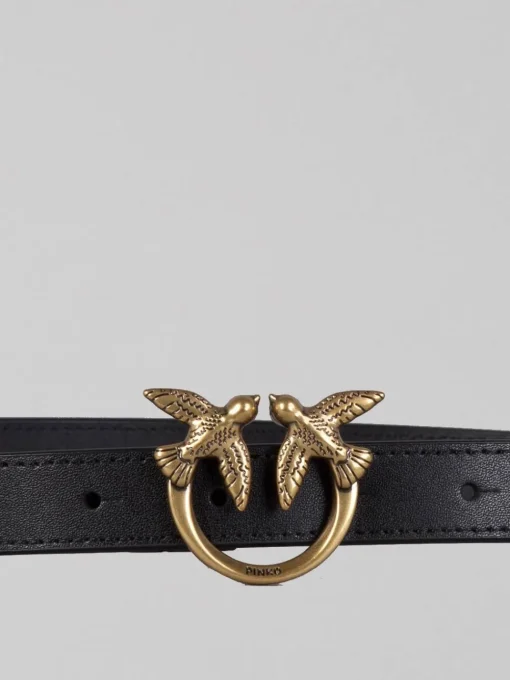 New PINKO CINTURA LOVE BERRY IN PELLE LISCIA NERA CON FIBBIA LOVE BIRDS Nero