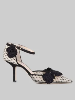 Fashion PROSPERINE DÉCOLLETÉ CON RETE RICAMATA E FIORI CROCHET Nero