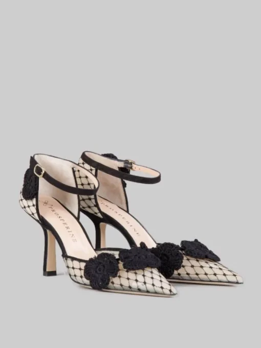 Fashion PROSPERINE DÉCOLLETÉ CON RETE RICAMATA E FIORI CROCHET Nero