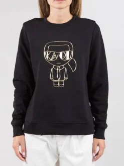 Online KARL LAGERFELD FELPA GIROCOLLO CON GRAFICA ORO METALLIZZATO Nero