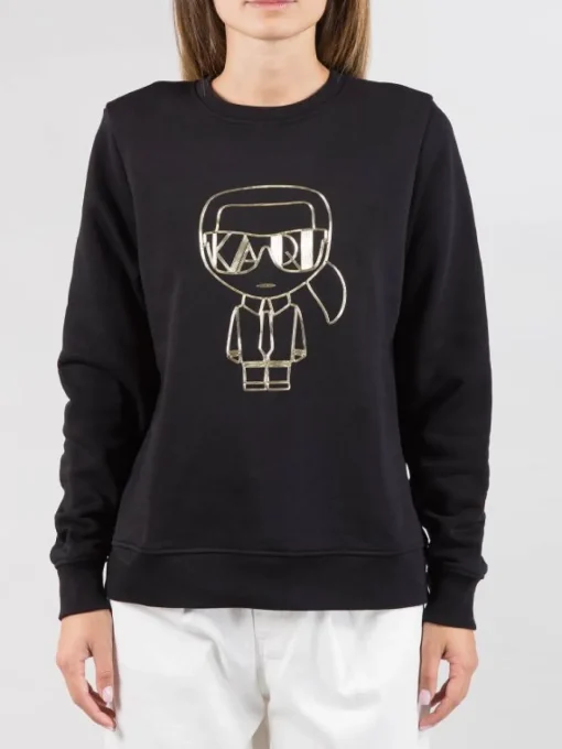 Online KARL LAGERFELD FELPA GIROCOLLO CON GRAFICA ORO METALLIZZATO Nero