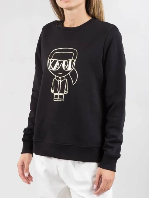 Online KARL LAGERFELD FELPA GIROCOLLO CON GRAFICA ORO METALLIZZATO Nero