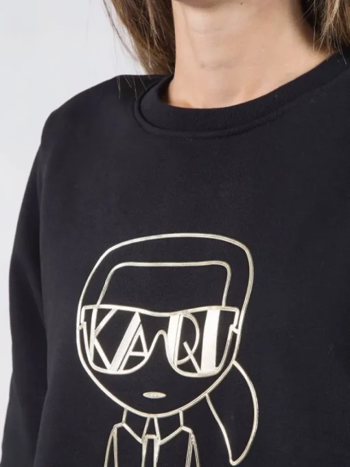 Online KARL LAGERFELD FELPA GIROCOLLO CON GRAFICA ORO METALLIZZATO Nero