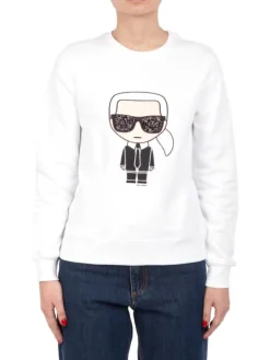 Clearance KARL LAGERFELD FELPA IKONIK KARL SWEATSHIRT IN COTONE GIROCOLLO BIANCA Bianco