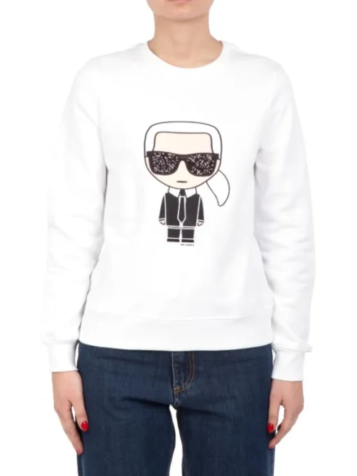 Clearance KARL LAGERFELD FELPA IKONIK KARL SWEATSHIRT IN COTONE GIROCOLLO BIANCA Bianco