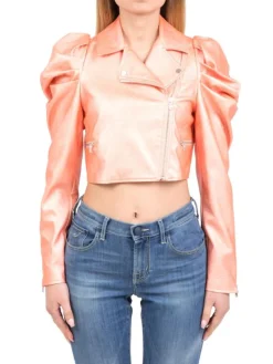 Sale ANIYE BY GIACCA CHIODO CORTA IN ECOPELLE LAMINATA CORALLO Rosa