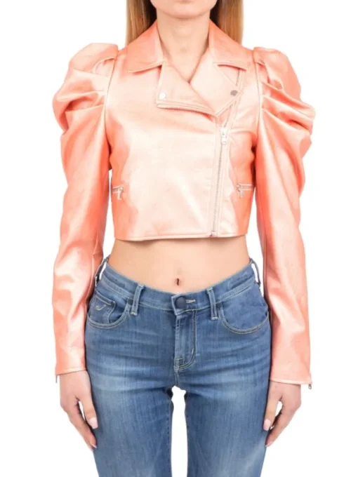Sale ANIYE BY GIACCA CHIODO CORTA IN ECOPELLE LAMINATA CORALLO Rosa