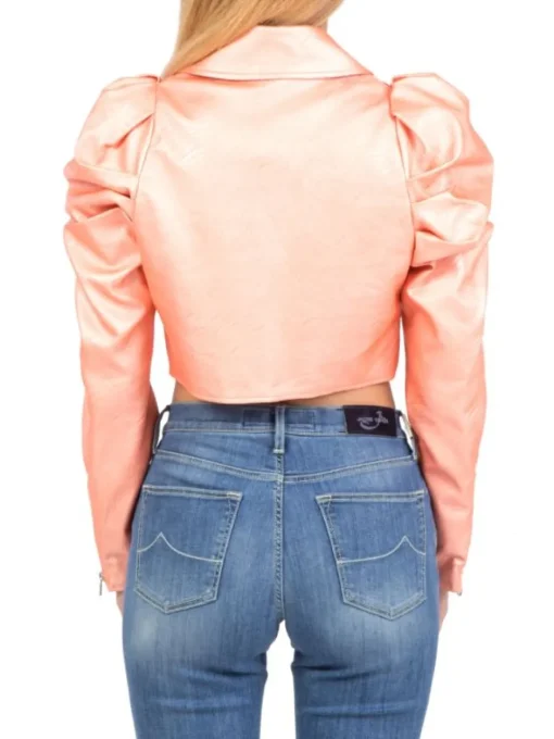 Sale ANIYE BY GIACCA CHIODO CORTA IN ECOPELLE LAMINATA CORALLO Rosa