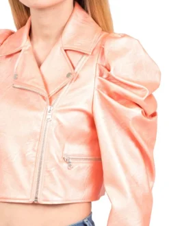 Sale ANIYE BY GIACCA CHIODO CORTA IN ECOPELLE LAMINATA CORALLO Rosa