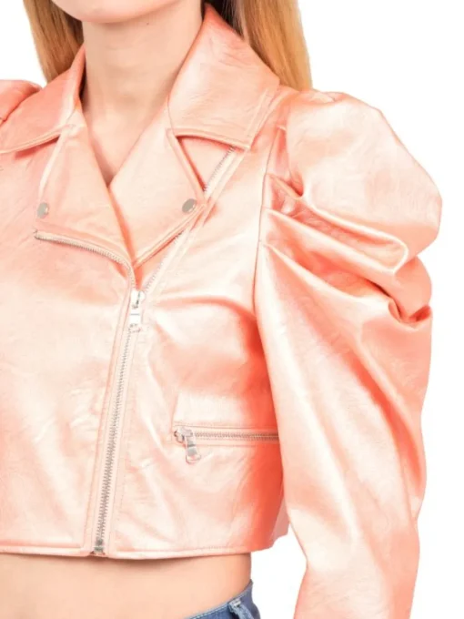 Sale ANIYE BY GIACCA CHIODO CORTA IN ECOPELLE LAMINATA CORALLO Rosa