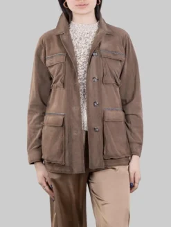 Fashion THE JACKIE LEATHERS GIACCA SAHARIANA PALM BAY IN PELLE SUEDE EFFETTO VINTAGE CON PUNTI LUCE Stone