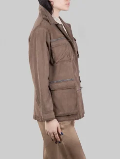 Fashion THE JACKIE LEATHERS GIACCA SAHARIANA PALM BAY IN PELLE SUEDE EFFETTO VINTAGE CON PUNTI LUCE Stone