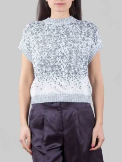 Clearance PESERICO GILET GIROCOLLO BIANCO E BLU CON MICRO PAILLETTES RICAMATE Biancoeblu