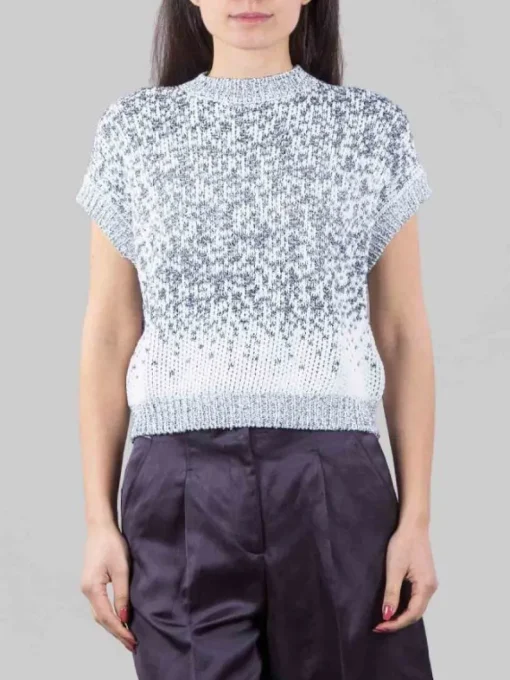 Clearance PESERICO GILET GIROCOLLO BIANCO E BLU CON MICRO PAILLETTES RICAMATE Biancoeblu
