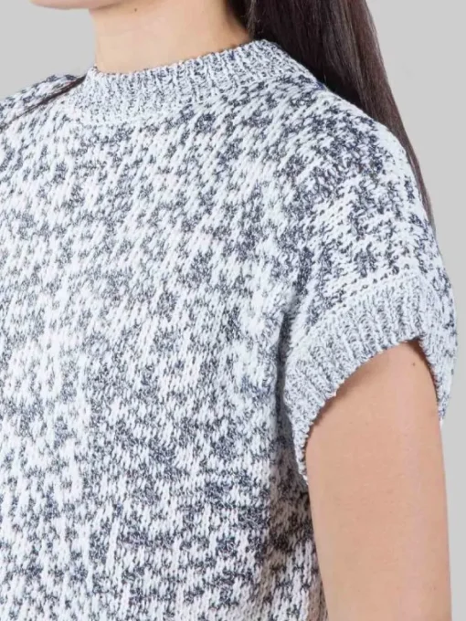 Clearance PESERICO GILET GIROCOLLO BIANCO E BLU CON MICRO PAILLETTES RICAMATE Biancoeblu