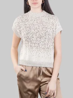 Outlet PESERICO GILET GIROCOLLO BIANCO E BEIGE CON MICRO PAILLETTES RICAMATE Biancoebeige