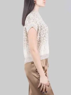 Outlet PESERICO GILET GIROCOLLO BIANCO E BEIGE CON MICRO PAILLETTES RICAMATE Biancoebeige