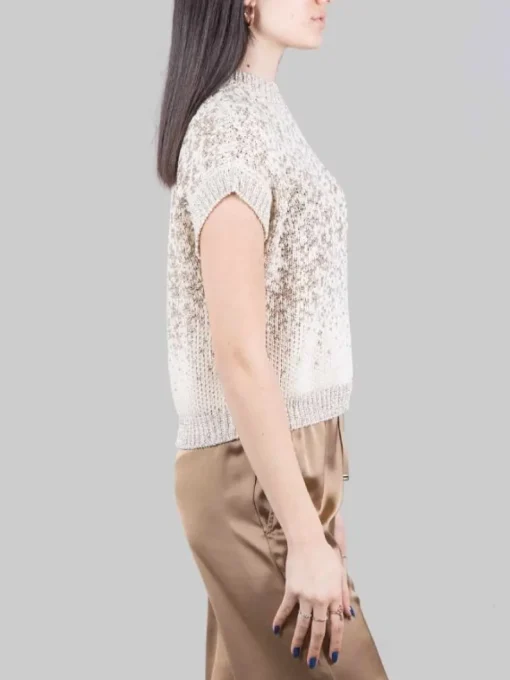 Outlet PESERICO GILET GIROCOLLO BIANCO E BEIGE CON MICRO PAILLETTES RICAMATE Biancoebeige