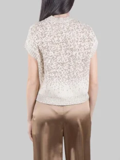 Outlet PESERICO GILET GIROCOLLO BIANCO E BEIGE CON MICRO PAILLETTES RICAMATE Biancoebeige