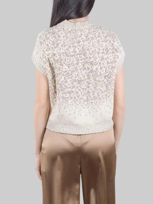 Outlet PESERICO GILET GIROCOLLO BIANCO E BEIGE CON MICRO PAILLETTES RICAMATE Biancoebeige