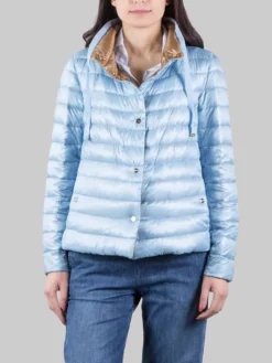 Clearance HERNO GIUBBETTO REVERSIBILE IN NYLON E CARAMELLO ULTRALEGGERO Celeste